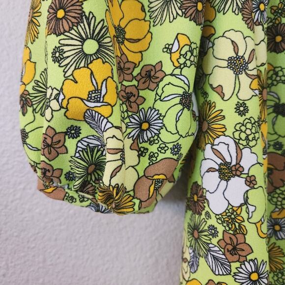 Modcloth Women's 60's Retro Shift Dress Bright Light Green Yellow Brown Size M - Picture 6 of 10